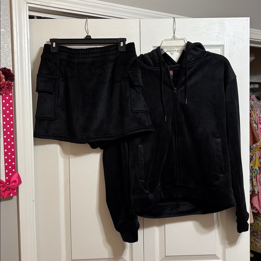 Mono B Black Velour Hoodie and Skort Set